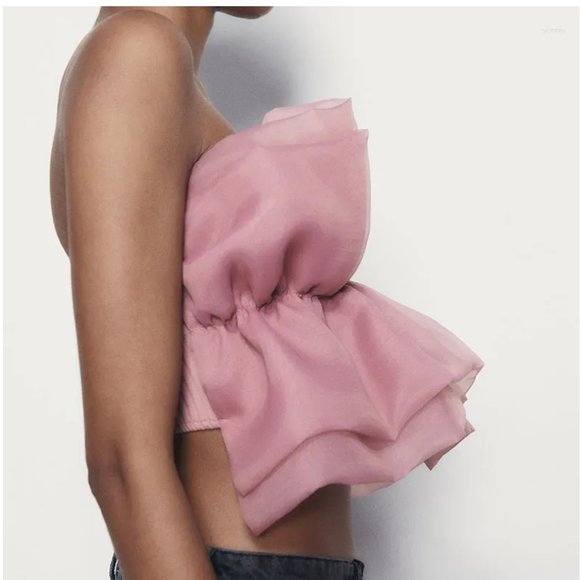 BLOGGER'S FAVE! Zara Organza Strapless Top Pink Sz S NWT - Picture 7 of 11